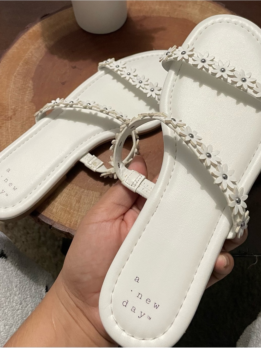 Target a new day White Daisy-Trim Women's Slide Sandals
